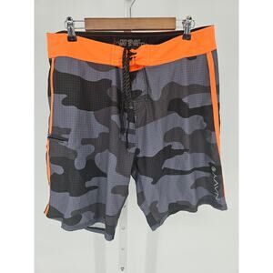 Mens Sz 36 Navy Featherlight 4 Way Stretch Board Shorts Camo Print Swimsuit